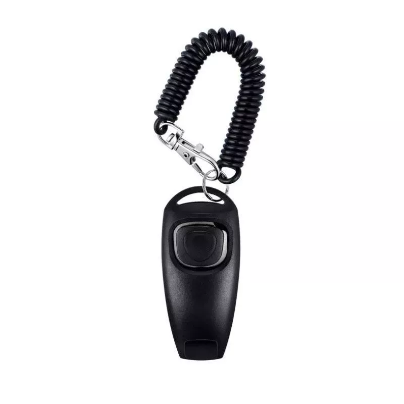 2v1 Clicker a píšťalka pro psy s dlouhým náramkem (černá)