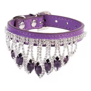 Obojek pro domácí mazlíčky Gem s rhinestones - M (fialový)