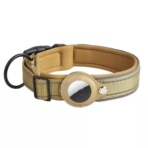 Obojek pro psy s AirTag - Neoprenové polstrování, Reflexní, Velikost: L (Tmavě Khaki)