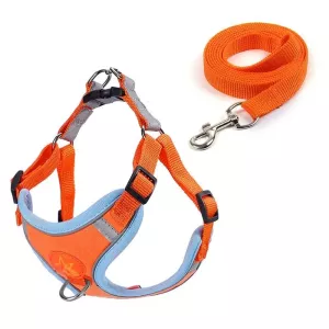 Reflexní vodítko pro psy s hrudním popruhem ve stylu vesty - Suede Orange (M)